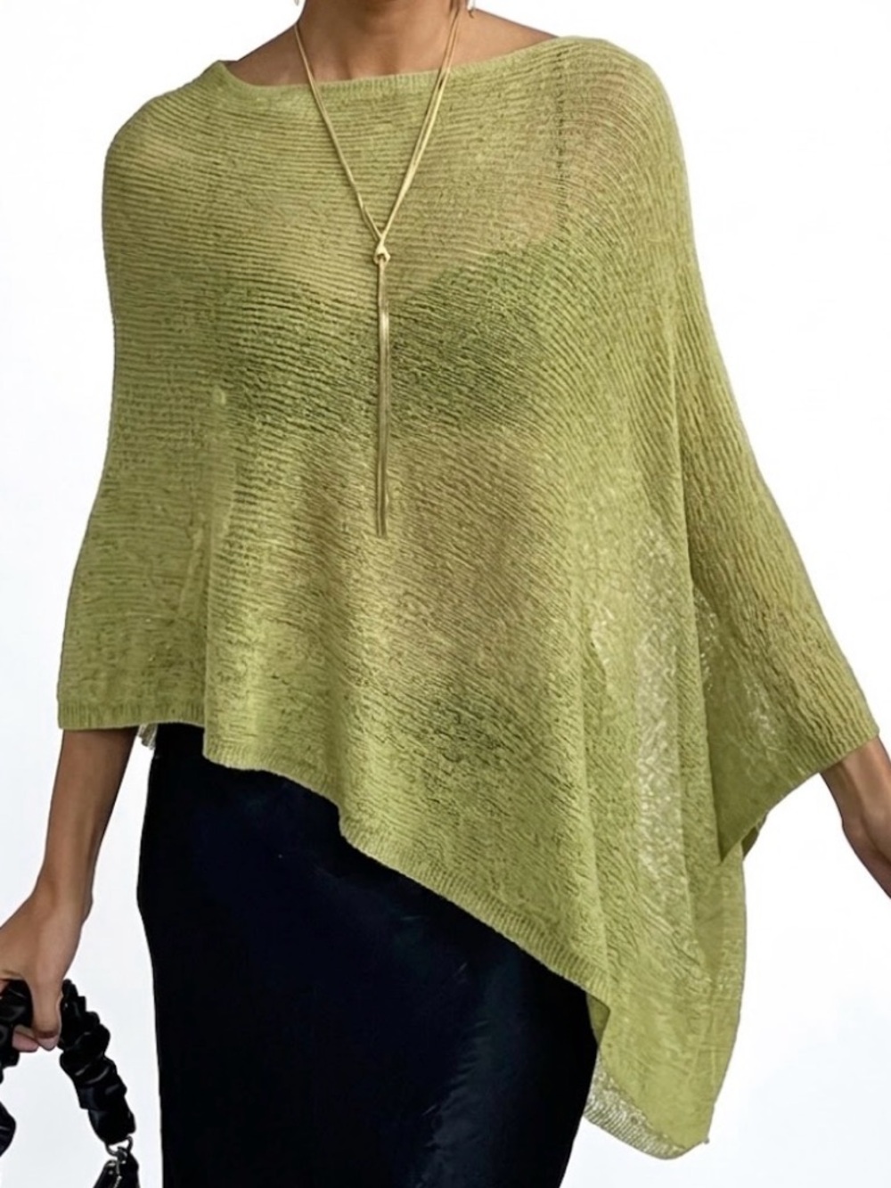 Light Green Sheer Knit Poncho Sweater